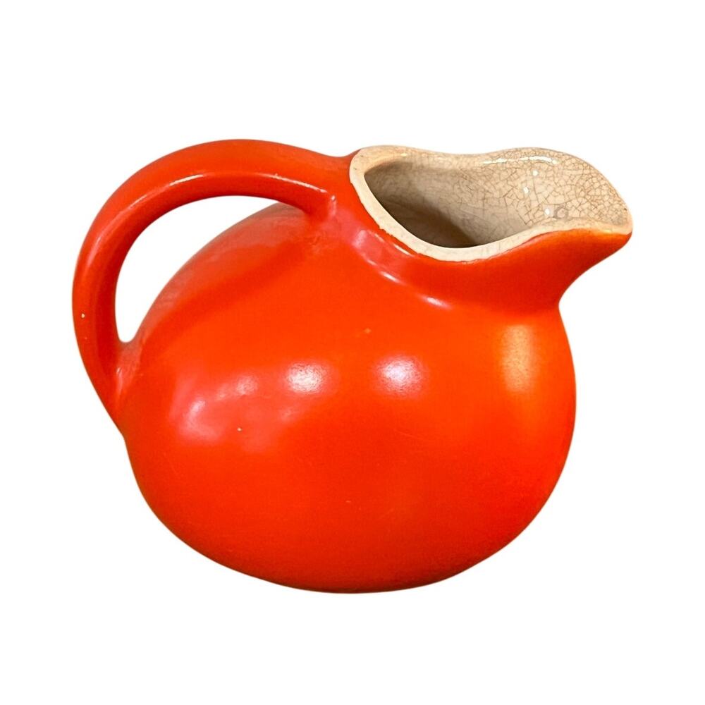 Vintage‎ MCM Orange Art Pottery Ceramic Mini Pitcher Retro Creamer Unmarked 3.5”